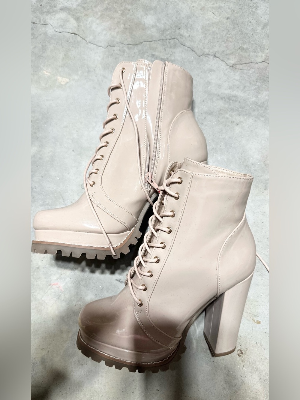 Liliana Women’s Lace-Up High Heel Ankle Boots in beige -10